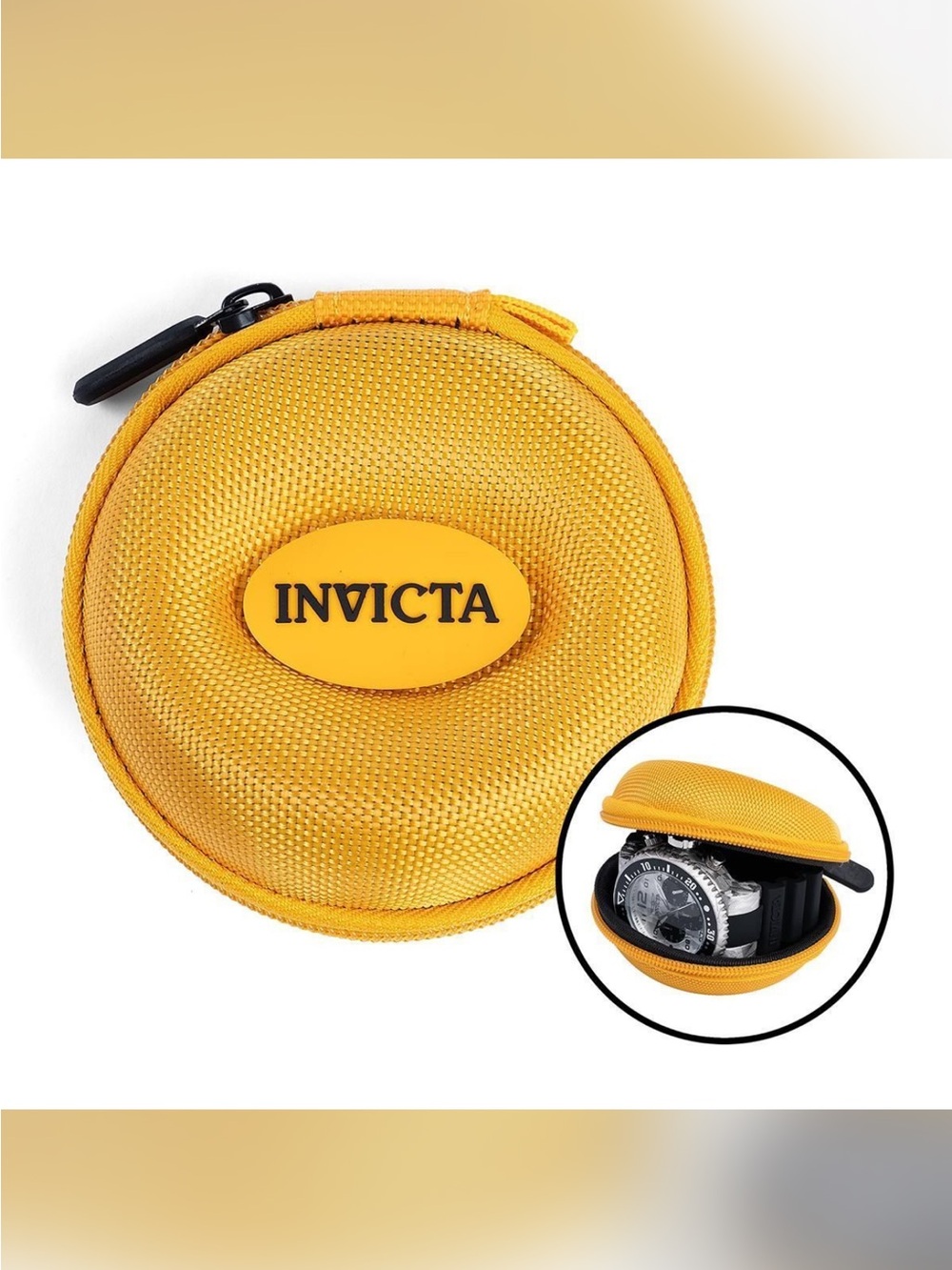 Invicta Single Watch Travel Case with Zipper- Yellow